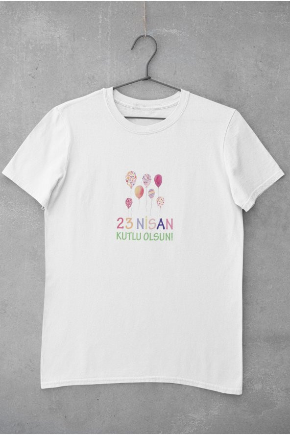 23 Nisan Balonları Baskılı Tişört Kadın 100 Pamuk