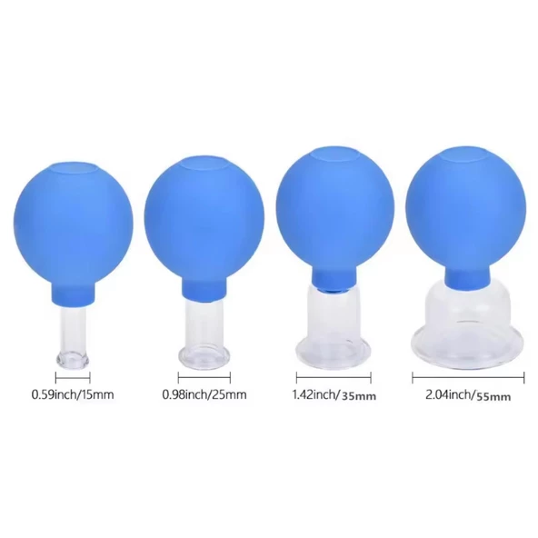 Mika Silikon Vakumlu Yüz Masaj Kupası 4'lü Set Mavi Renk - Resim 2