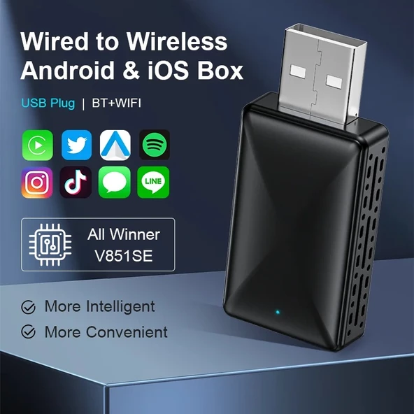 Araç Içi Apple Android Cihazlar Için 2in1 Usb Mini Carplay Adaptörü - 2