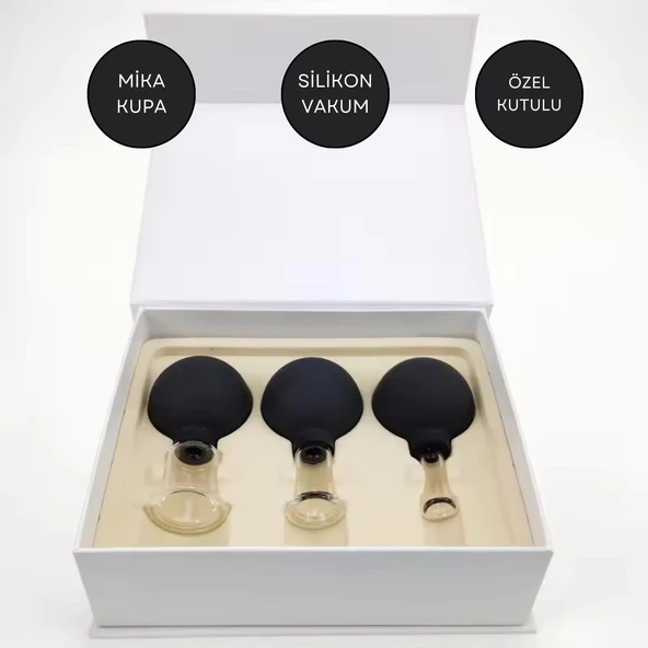Mika Silikon Vakumlu Yüz Masaj Kupası 3'lü Set Siyah Renk