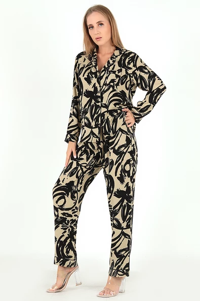 DoReMi Base Desenli Uzun Kollu Kadın Pijama Takım - 6