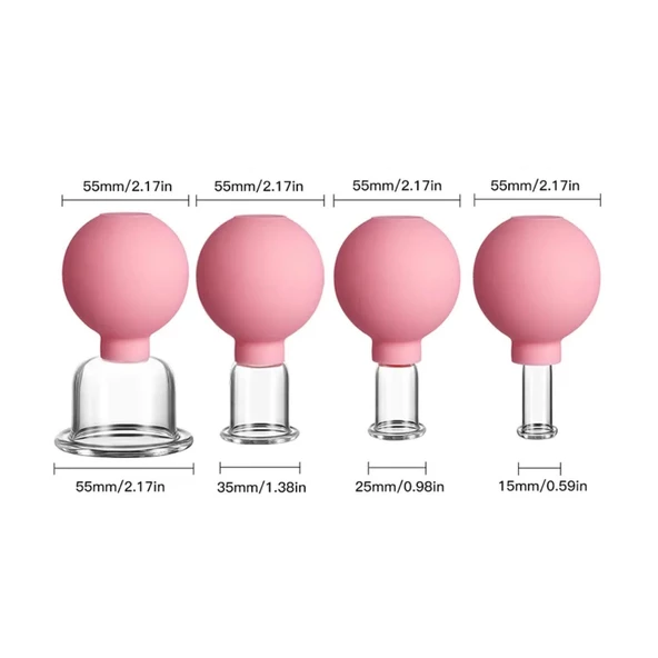 Mika Silikon Vakumlu Yüz Masaj Kupası 4'lü Set Pembe Renk - Resim 2