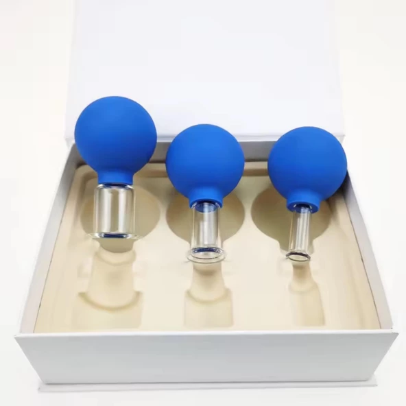 Mika Silikon Vakumlu Yüz Masaj Kupası 3'lü Set Mavi Renk - Resim 4