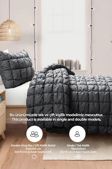 Evlen Home Collection Puff Yatak Örtüsü Seti Tek Kişilik El İşi Pamuklu Yorgan Uyku Takımı 2 Parça - 3