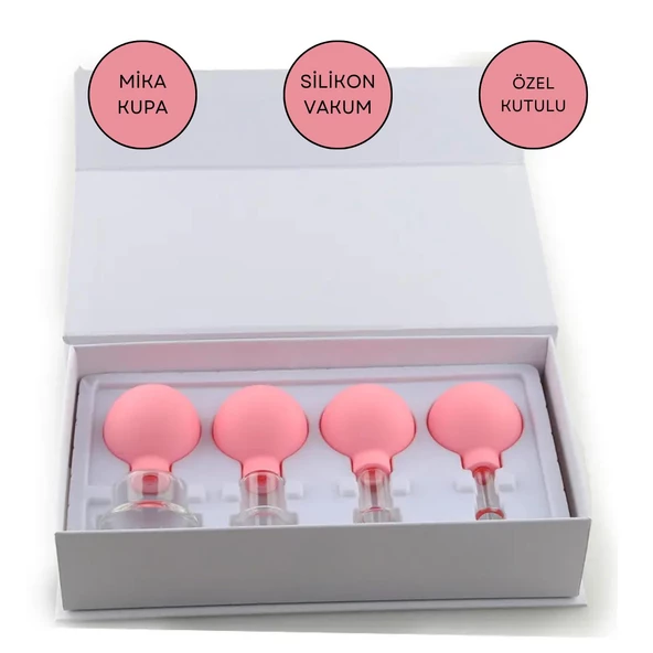 Mika Silikon Vakumlu Yüz Masaj Kupası 4'lü Set Pembe Renk ürün görseli 1