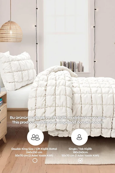 Evlen Home Collection Puff Yatak Örtüsü Seti Tek Kişilik El İşi Pamuklu Yorgan Uyku Takımı 2 Parça - 11