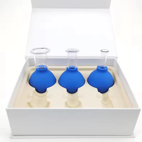 Mika Silikon Vakumlu Yüz Masaj Kupası 3'lü Set Mavi Renk - Resim 5