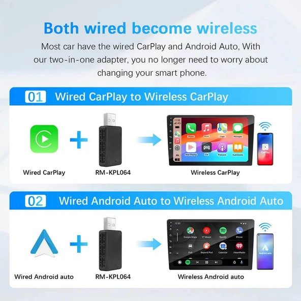 Araç Içi Apple Android Cihazlar Için 2in1 Usb Mini Carplay Adaptörü - 6