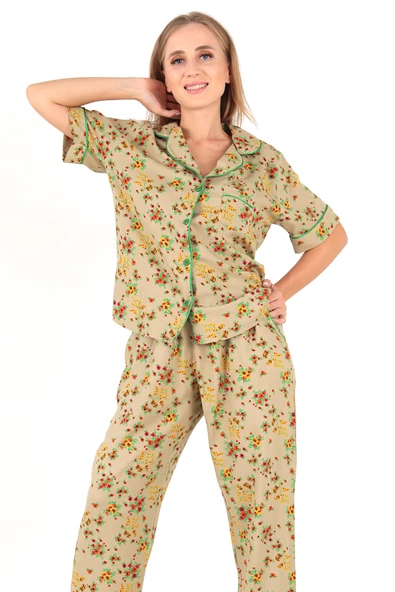 DoReMi Floral Kısa Kollu Kadın Pijama Takım - Resim 4