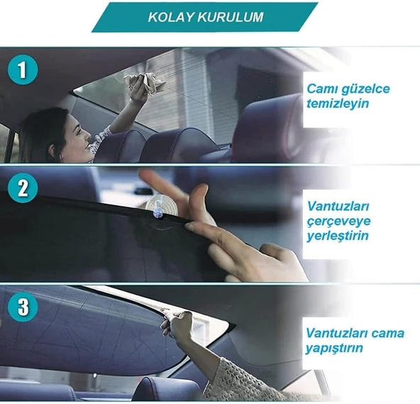 Araba Oto Arka Cam İçin Vantuzlu Güneşlik Perde Araç Perdesi Araç Arka Cam Vantuzlu Perde (100x50cm) - 5