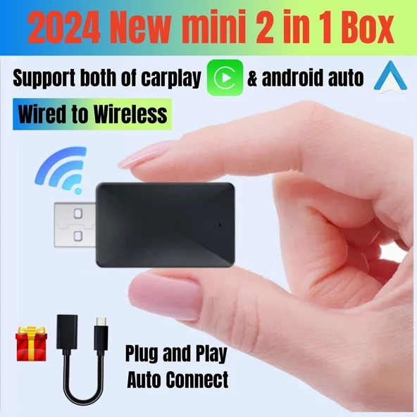 Araç Içi Apple Android Cihazlar Için 2in1 Usb Mini Carplay Adaptörü