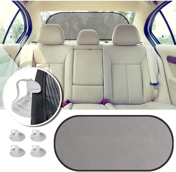 Araba Oto Arka Cam İçin Vantuzlu Güneşlik Perde Araç Perdesi Araç Arka Cam Vantuzlu Perde (100x50cm) - 3