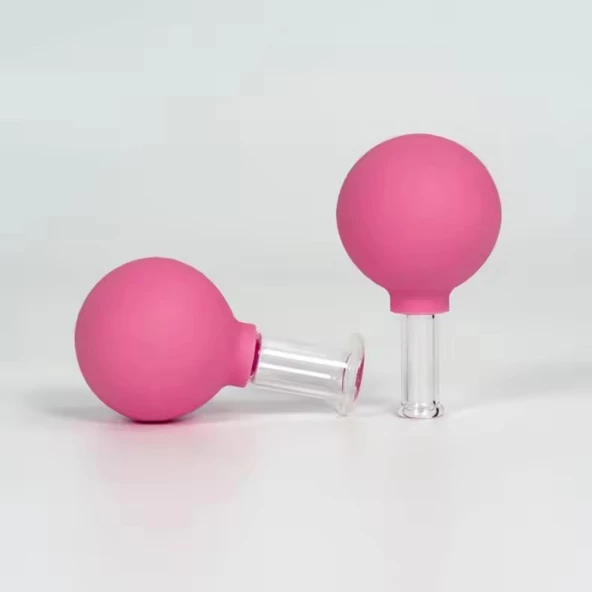 Mika Silikon Vakumlu Yüz Masaj Kupası 2'li Set Gül Pembe Renk - Resim 4