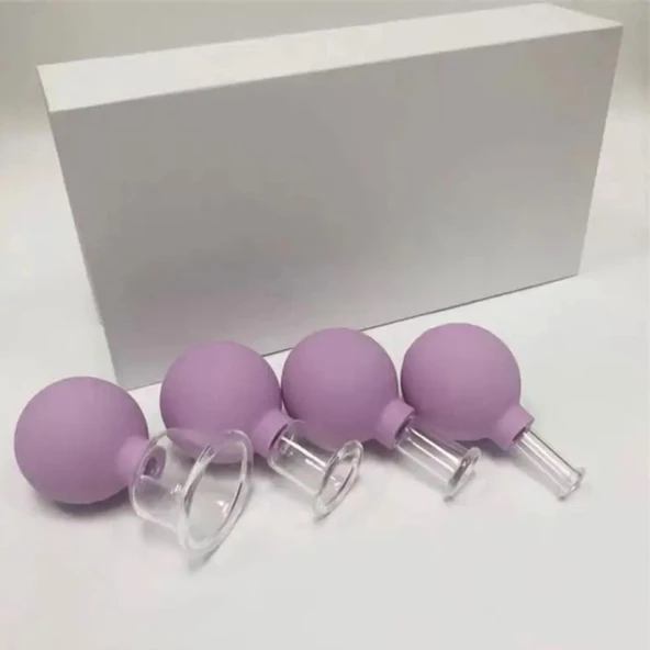 Mika Silikon Vakumlu Yüz Masaj Kupası 4'lü Set Mor Renk - Resim 3