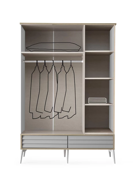 Erezoğulları Mobilya Asil Modern 3 Kapaklı Çekmeceli Elbise Dolabı Gardrop 137cm - 2