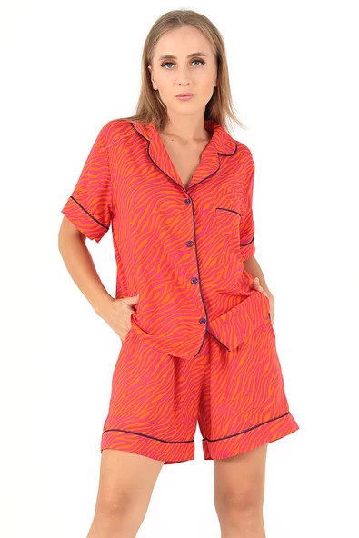 DoReMi Zebra Desenli Kısa Kollu Kadın Şortlu Pijama Takım - Resim 5