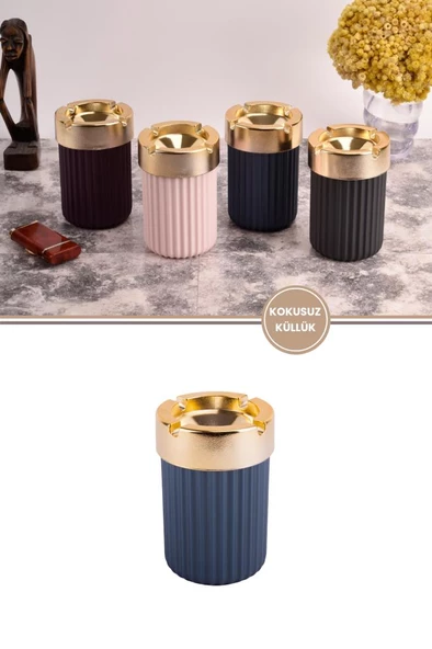 Kokusuz Çizgili Gold Küllük, Dumansız Yuvarlak Küllük - 7