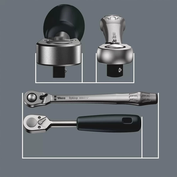 Wera 8004 A Metal Mafsallı Cırcır Zyklop 1/4" 05004004001 - 5