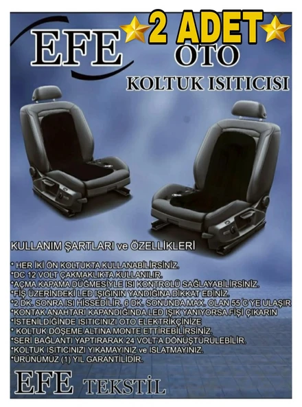 Efe minder sıtıcılı Koltuk Minderi 2 Adet Isıtıcı Sol&sağ Koltuk Minder Koltuk - 5