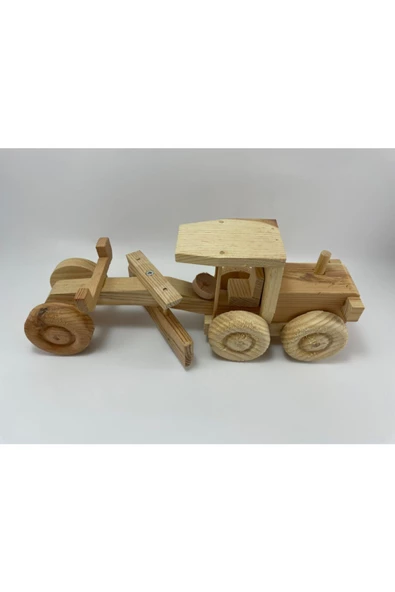 Doğal Ahşap El Yapımı Oyuncak Greyder Iş Makinası , Dekoratif Amaçlı - 3