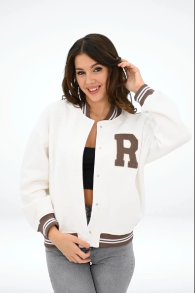 Kadın R Harf Nakışlı Kolej Ceket 1854-25-2 - 9