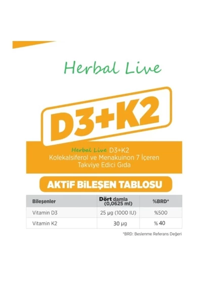 D3 + K2 Içeren Takviye Edici Vitamin 20 Ml Damlalıklı Cam Şişe - 2