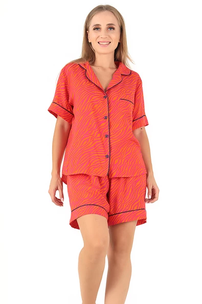 DoReMi Zebra Desenli Kısa Kollu Kadın Şortlu Pijama Takım - Resim 2