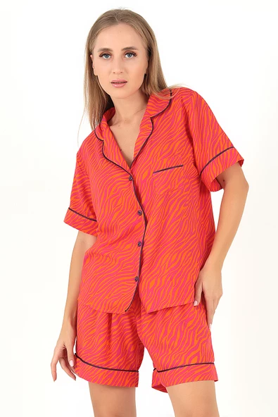 DoReMi Zebra Desenli Kısa Kollu Kadın Şortlu Pijama Takım - Resim 8