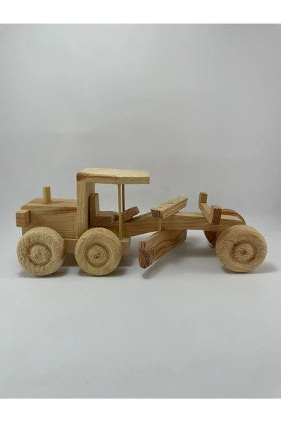 Doğal Ahşap El Yapımı Oyuncak Greyder Iş Makinası , Dekoratif Amaçlı - 2