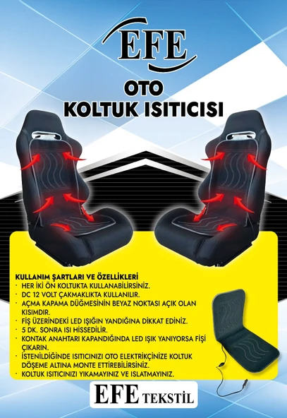 EFE MİNDER Araç Oto Koltuk Isıtma Minderi 12v Çakmaklık Girişli Anahtarlı - 4