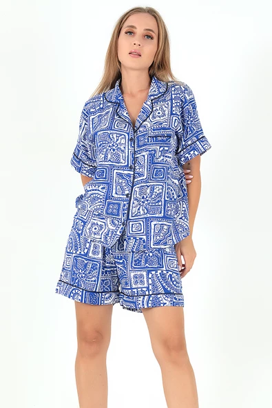 DoReMi Desenli Kısa Kollu Kadın Şortlu Pijama Takım - Resim 7