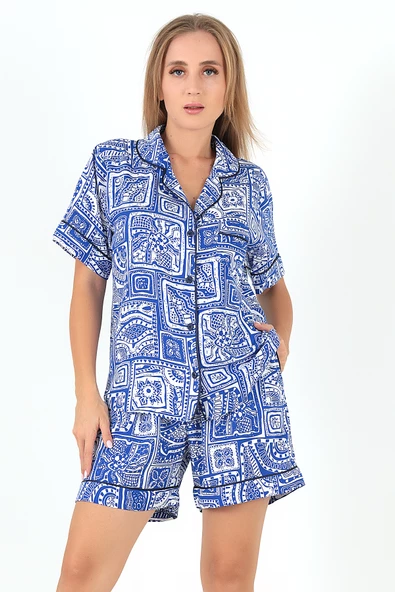 DoReMi Desenli Kısa Kollu Kadın Şortlu Pijama Takım - Resim 4