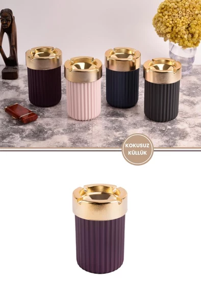 Kokusuz Çizgili Gold Küllük, Dumansız Yuvarlak Küllük - 10