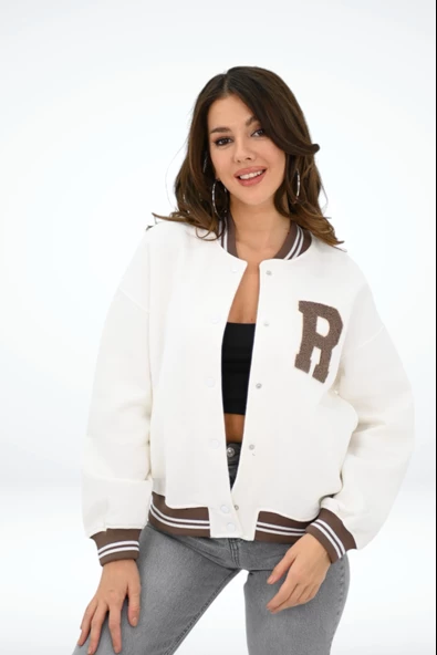 Kadın R Harf Nakışlı Kolej Ceket 1854-25-2 - 2
