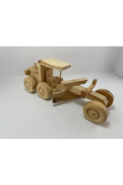 Doğal Ahşap El Yapımı Oyuncak Greyder Iş Makinası , Dekoratif Amaçlı - 4