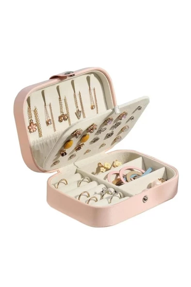 Dikdörtgen Takı Kutusu 3 Bölmeli Mücevher Düzenleyici Yüzük Küpe Kolye Seyahat Organizeri Pembe - Resim 5