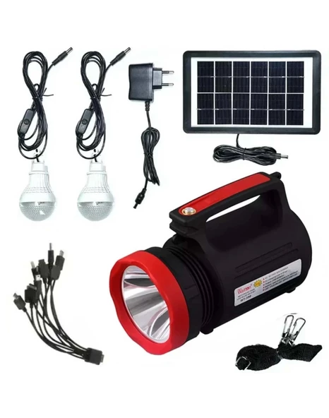 WATTON Solar 4V 5A Ledli El Feneri Lamba Seti Güneş Panelli 2 Ampullü