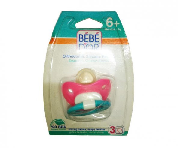 Bebedor 6+ Ay Damaklı Silikon Emzik 133 Pembe beyaz bağlantı sap mavi