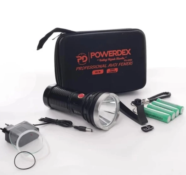 POWERDEX 25W Şarjlı Ledli Profesyonel El Feneri 3.200Lm 3,7vX4 Adet Pil