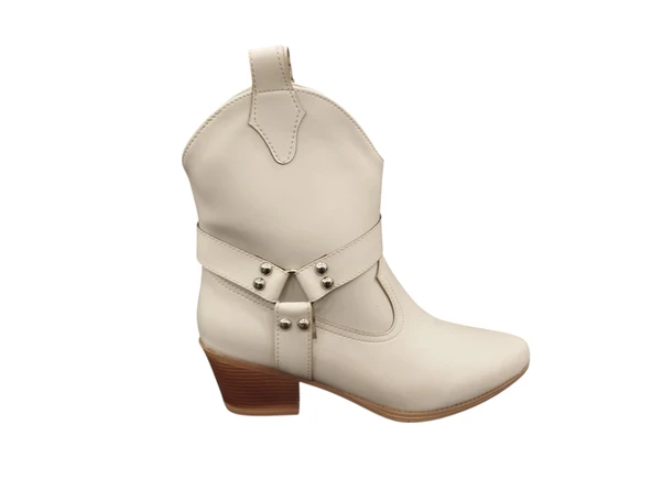 Cudo Taş Tokalı Dikişli Western Kovboy Yumuşak İç Pedli Günlük Kadın Bot - 5