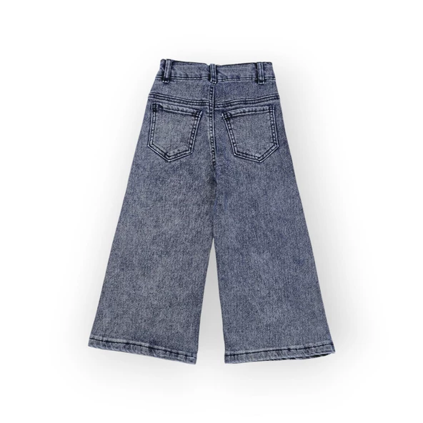 Taş Aksesuarlı Bol Paça Kız Çocuk Likralı Jean Pantolon - 3