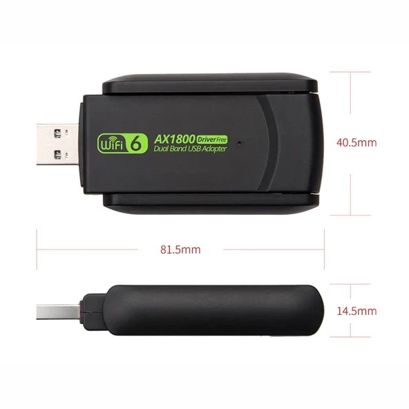 Schulzz 1800 Mbps Wifi6 USB3.0 DualBand Wifi Adaptörü FreeDriver 2.4G/5GHz - 6