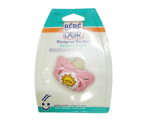 Bebedor 3+ no:2 Ay Silikon Damaklı Desenli Emzik 192 - Pembe güneş gülen surat