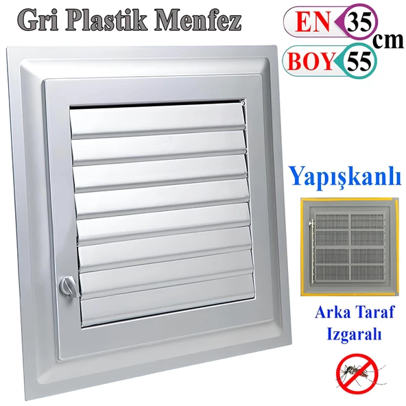 Menfez Banyo Wc Tuvalet Havalandırma Plastik Panjur Gri 35x55 CM