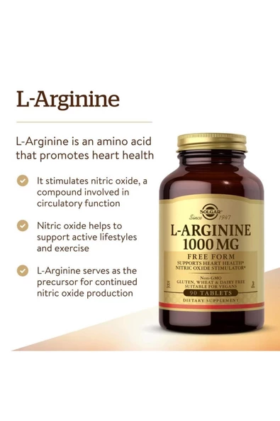 Solgar L-Arginine 1000 Mg 90 Tablet - Resim 6