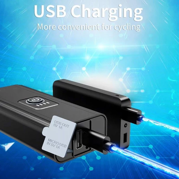 2xXML-T6 LED Su Geçirmez Bisiklet Farı PowerBank 4800Mah Pil - 4