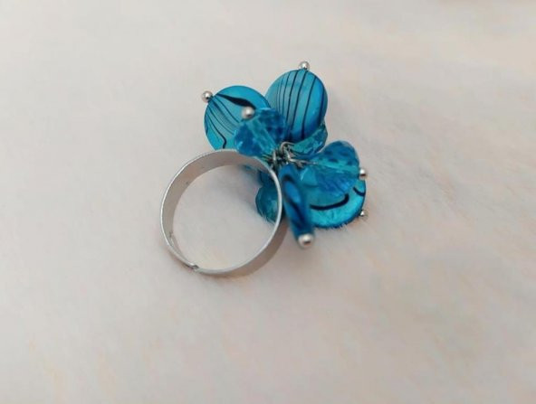 Sallantılı Mavi Boncuk Tasarım Kadın Yüzük Ayarlanabilir Ölçü - 2