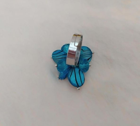 Sallantılı Mavi Boncuk Tasarım Kadın Yüzük Ayarlanabilir Ölçü - 3