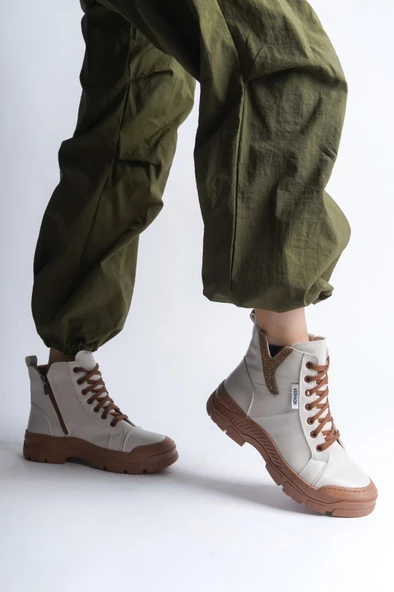 Kadın Spor Şık Bot Yanı Taşlı Kalın Taban Günlük Bağcıklı Fermuarlı Yuvarlak Burun Bot - Resim 3