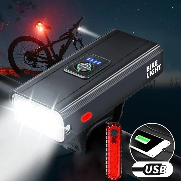 2xXML-T6 LED Su Geçirmez Bisiklet Farı PowerBank 4800Mah Pil - 2